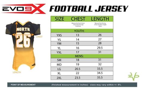 youth football jersey size guide